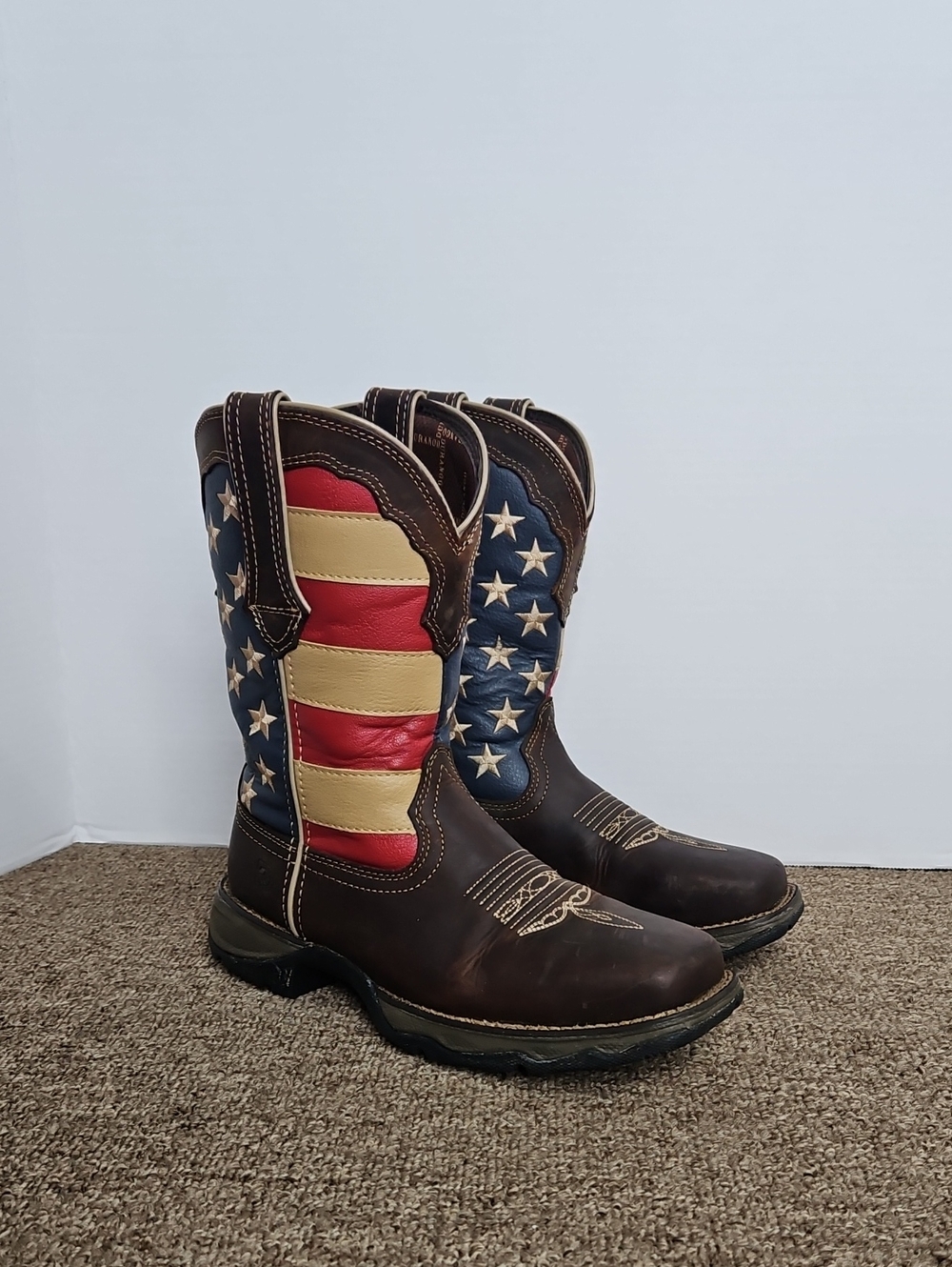 Durango 10" Lady Rebel American Patriotic Flag Leather Square Toe Boots Sz 7